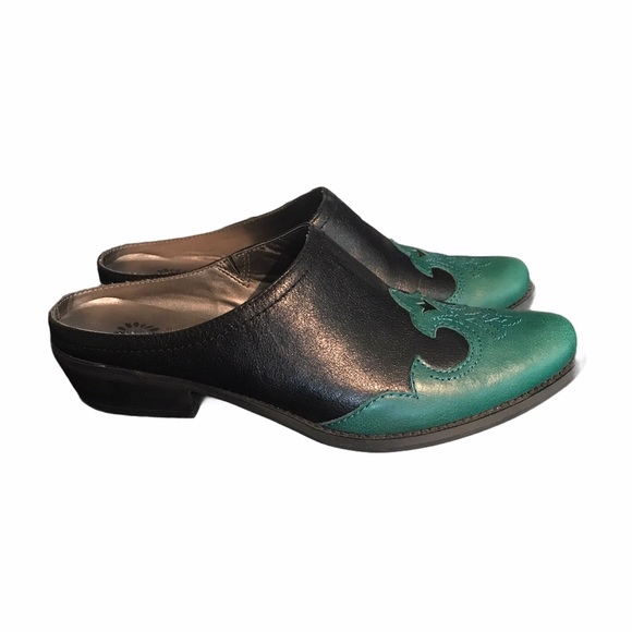 Yellow Box Shoes Yellow Box Leather Black Turquoise Western Mules
